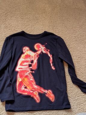Place Black Long-Sleeve Tee with Neon Basketball Graphic